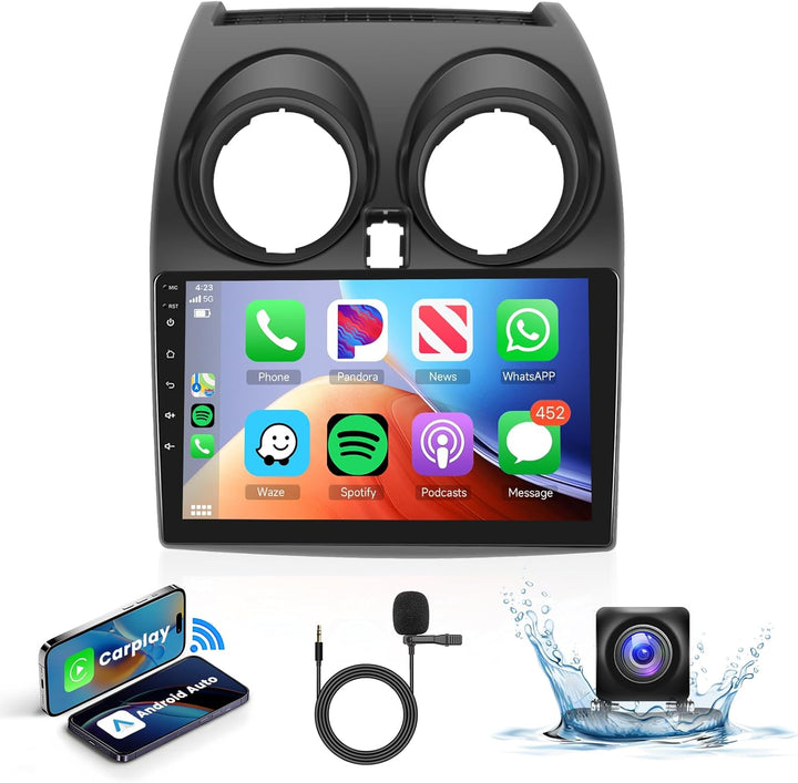 Podofo Autoradio Für Nissan Qashqai J10 2006-2016 Wireless Carplay HI-FI Bluetooth mit 9’’ Bildschir