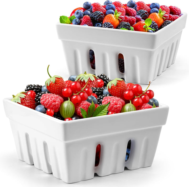 MIAMIO - Beerenkorb Keramik 2er Set/Aufbewahrung für Obst Beeren und Gemüse/Deko Obstschale Küche