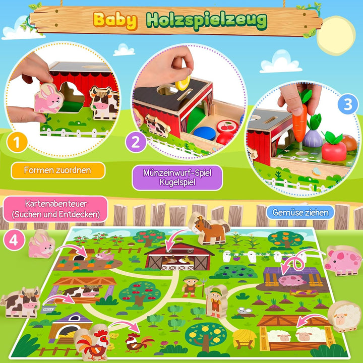 Montessori Spielzeug ab 1 2 3 Jahr | Holz Kinderspielzeug ab 1 Jahre | Motorik Steckspiel für 1-3 jä