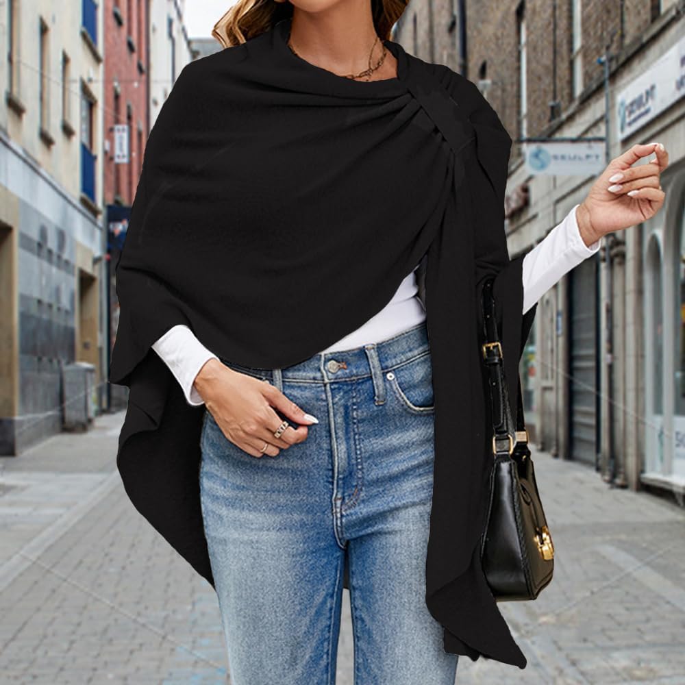 Lifetooler Frauen Poncho Damen Open Front Winterstrickjacke Lady Wendeumhang Bedruckte übergrosse Um