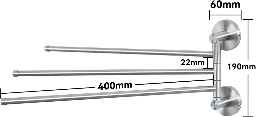 Auralum Handtuchhalter ohne Bohren/mit Bohren,180° Klappbar Handtuchstange Edelstahl Kann 5 KG Trage