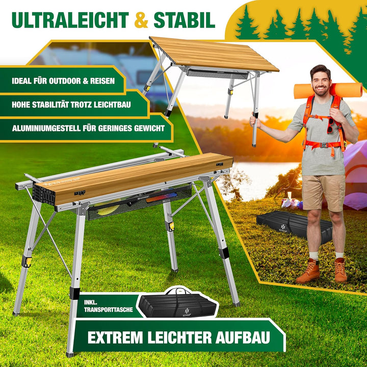 KESSER® Campingtisch faltbar Klapptisch mit Aluminiumrahmen Aufrollbare Tischplatte Falttisch klappb