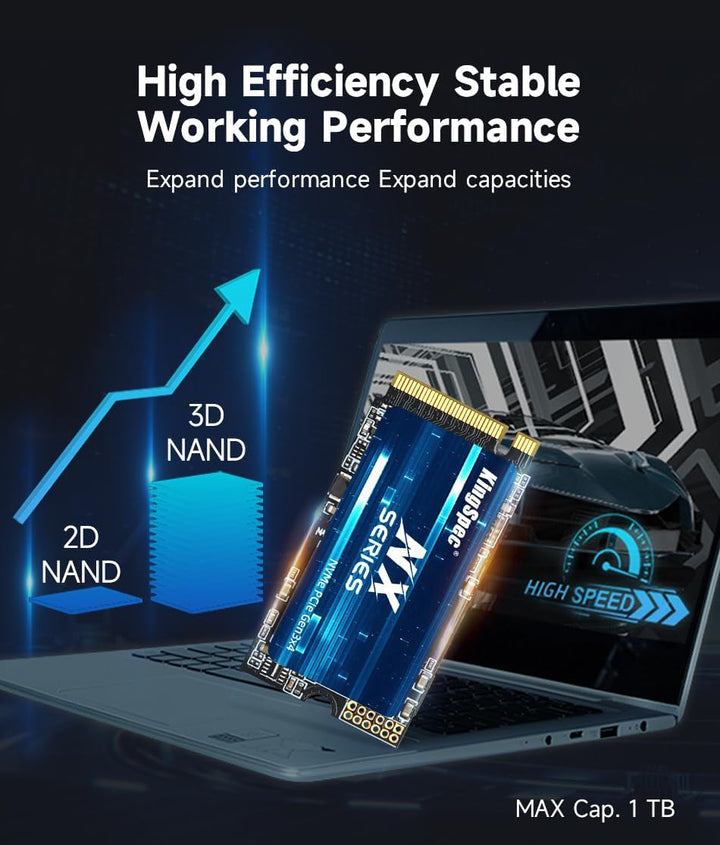KingSpec 1TB M.2 2242 NVMe SSD - Bis zu 3500 MB/s Lesegeschwindigkeit, PCIe 3.0 SSD mit 3D NAND Flas