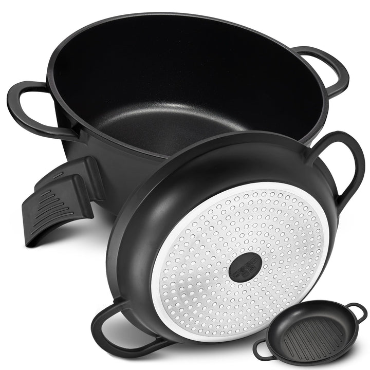TLESS® 2in1 Aluguss Bräter mit Deckel backofengeeignet | Schmorpfanne & Schmortopf oder als Bratento