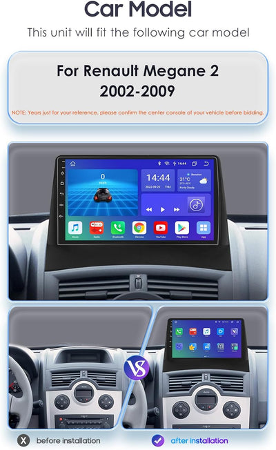 Android 12 Autoradio 9 Zoll Touchscreen 8-Kern Für Renault Megane 2 2002 2003 2004 2005 2006 2007 20