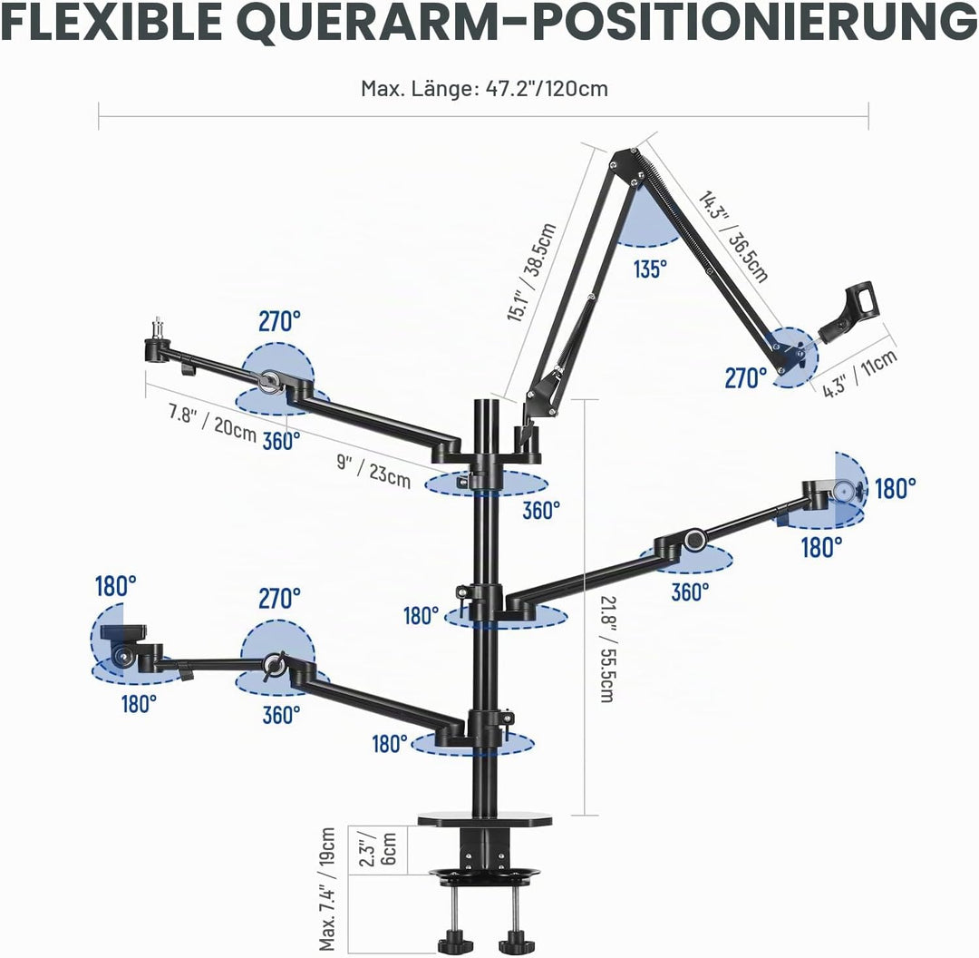 NEEWER Überkopf Kamerastativ Tischhalterung Rig mit 4 Boom Arm für Fotografie Video Licht Ring Licht