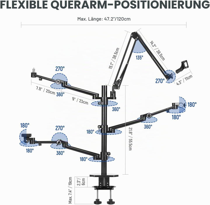 NEEWER Überkopf Kamerastativ Tischhalterung Rig mit 4 Boom Arm für Fotografie Video Licht Ring Licht