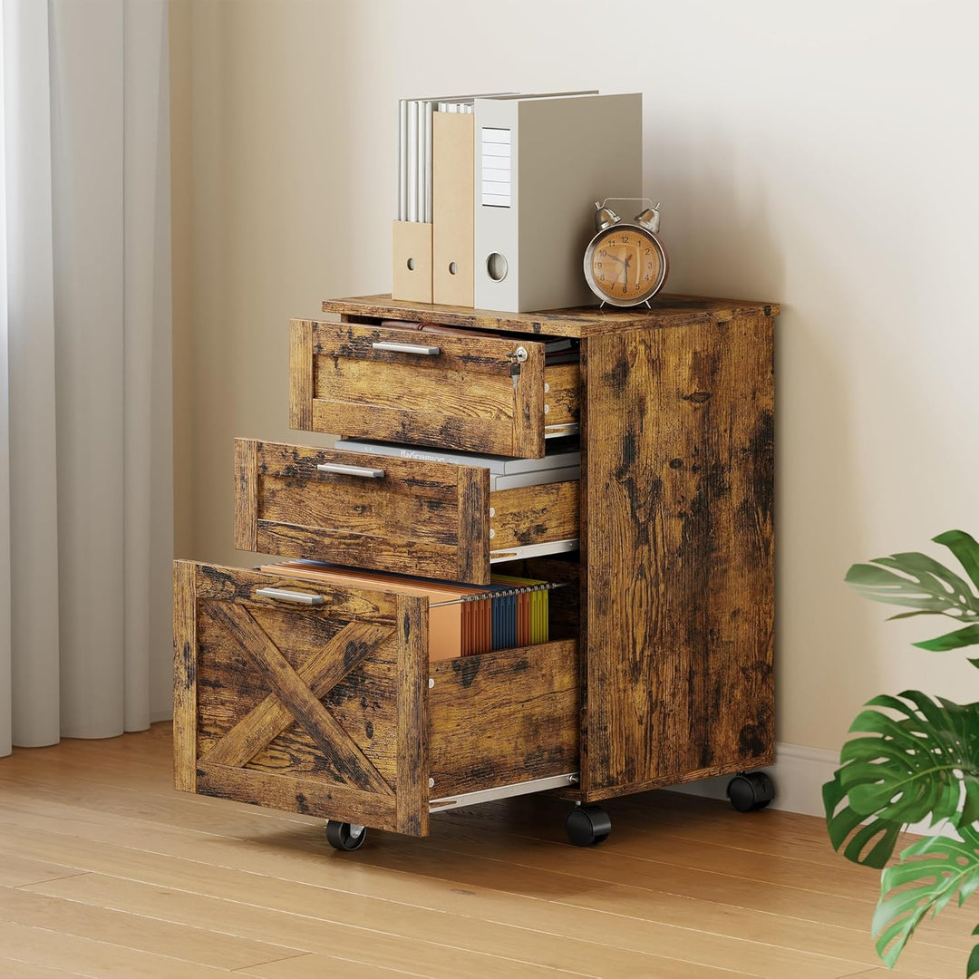 Rollcontainer mit 3 Schubladen, 39 x 50 x 62 cm | 3 Schubladen für Dokumente und Zubehör | Abschlies