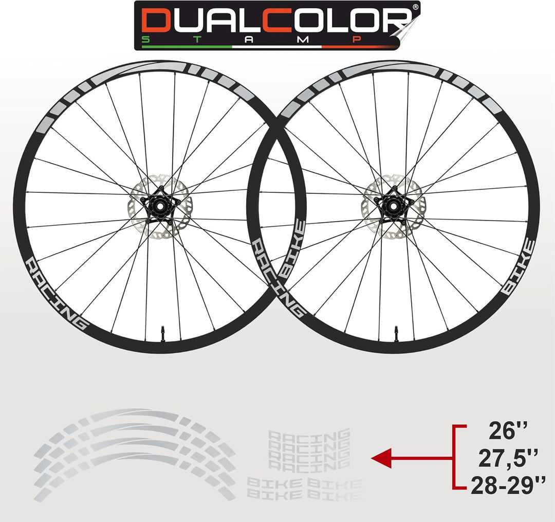 Aufkleber Felgen MTB 26" - 27,5" - 28-29" Zoll Rad Bike Sticker Racing Code B0141 (27,5 Zoll, Silber