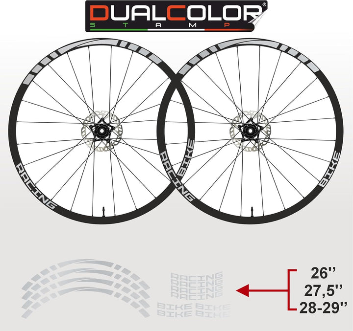Aufkleber Felgen MTB 26" - 27,5" - 28-29" Zoll Rad Bike Sticker Racing Code B0141 (27,5 Zoll, Silber
