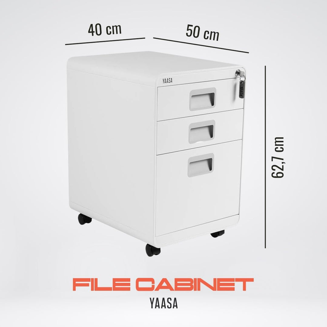 Yaasa File Cabinet Curved Standard Weiss - Rollcontainer aus Stahl, Aktenschrank mit 3 verschliessba