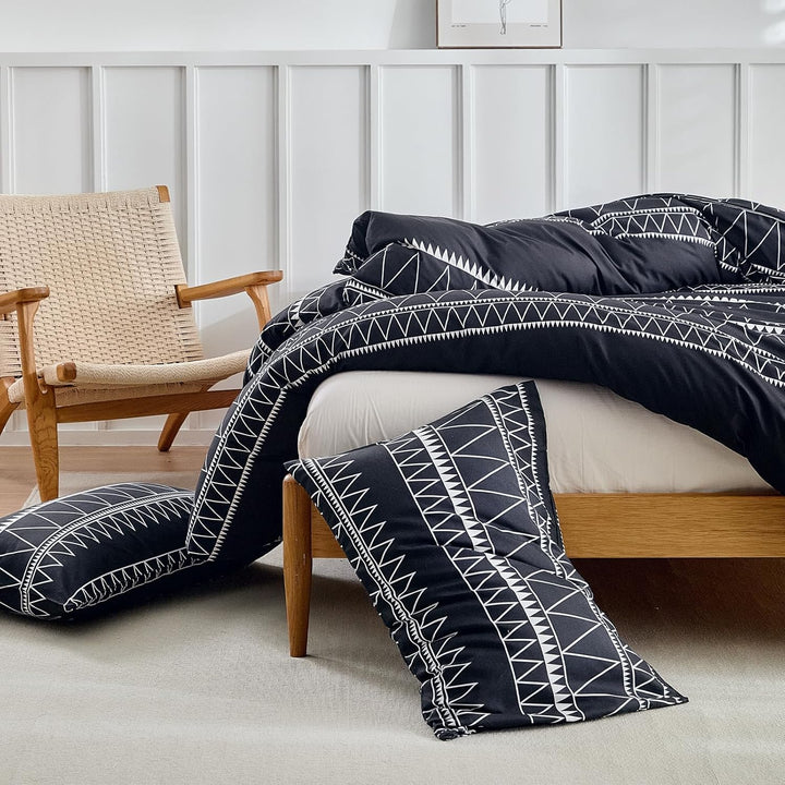 Lekesky Bettwäsche 220x200 3 teilig-Mikrofaser Bettbezug und Kopfkissenbezüge Set mit Schickem Gestr