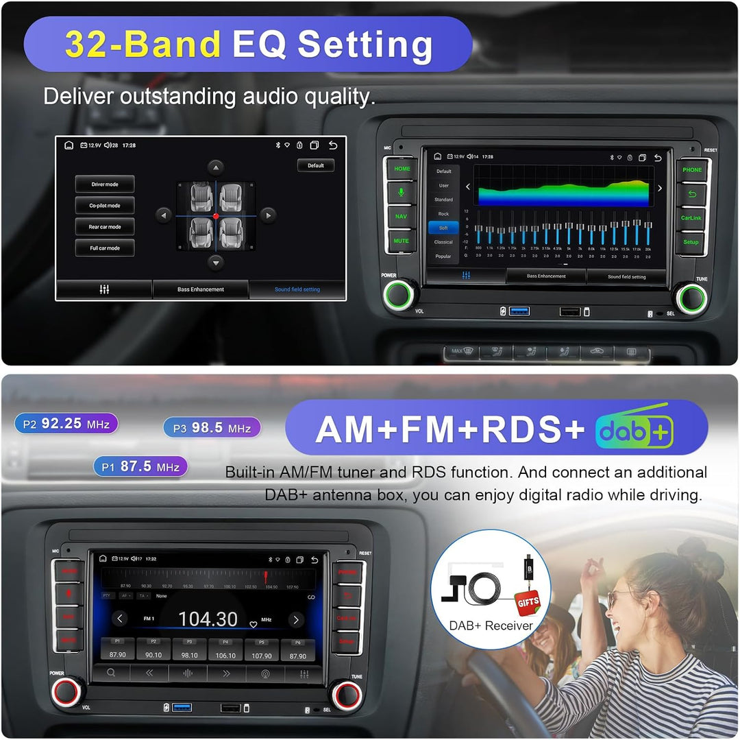 DAB+ Android Autoradio mit Navi Bildschirm für VW Golf 5 6 Seat Passat Sharan Tiguan, Wireless Andro