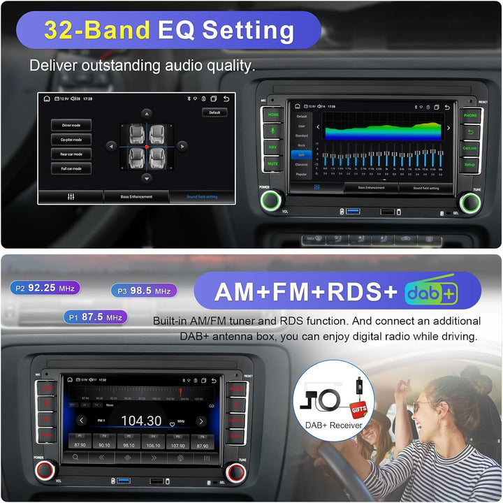 DAB+ Android Autoradio mit Navi Bildschirm für VW Golf 5 6 Seat Passat Sharan Tiguan, Wireless Andro