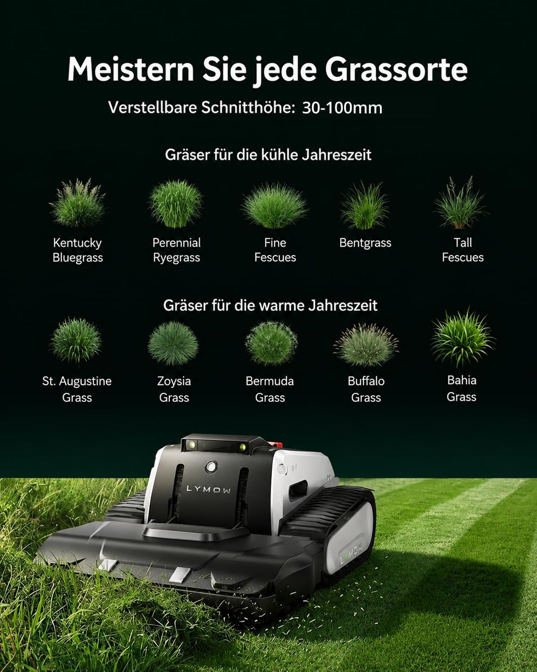 Lymow One Plus Mähroboter ohne Begrenzungskabel für 4452 m², KI-Hindernisvermeidung, 45° Steigung, S