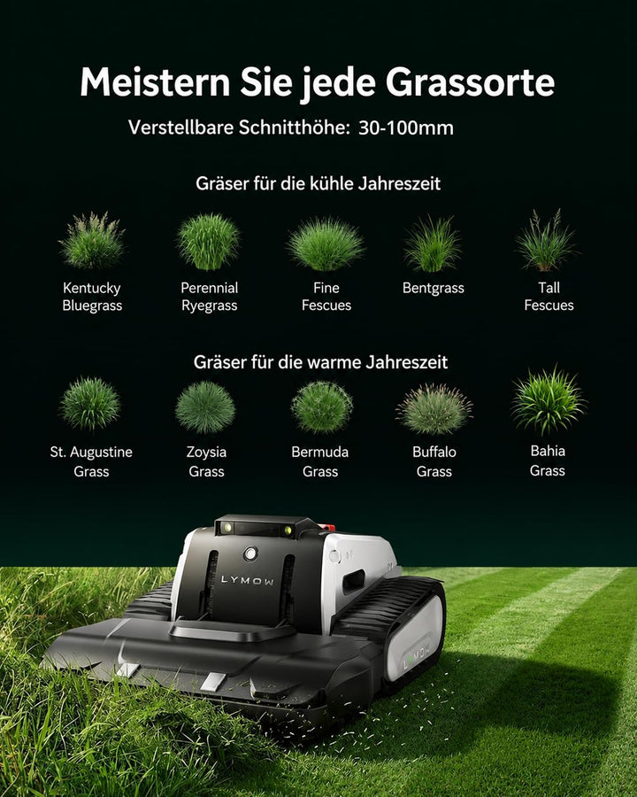 Lymow One Plus Mähroboter ohne Begrenzungskabel für 4452 m², KI-Hindernisvermeidung, 45° Steigung, S