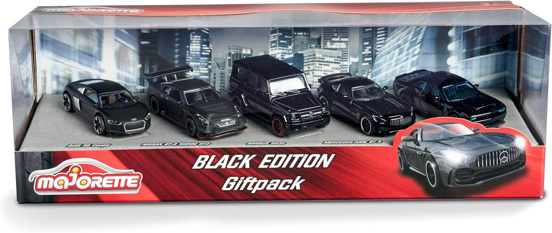 Majorette - Black Edition - (5er Set) - Auto-Geschenk-Set, 5 schwarze Spielzeugautos (7,5 cm) mit Fr