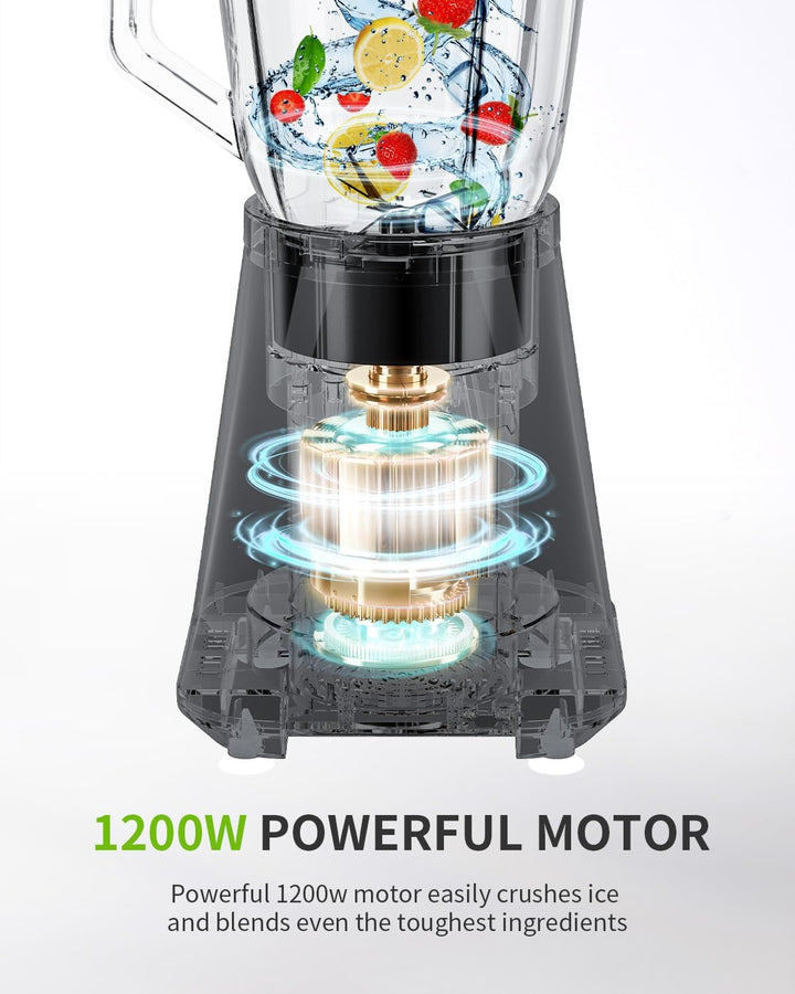 GDOR 1200W Standmixer Glas 2-1 Mixer Smoothie Maker mit 1,5L Glaskrug und 650ml Reisebecher 3 Geschw