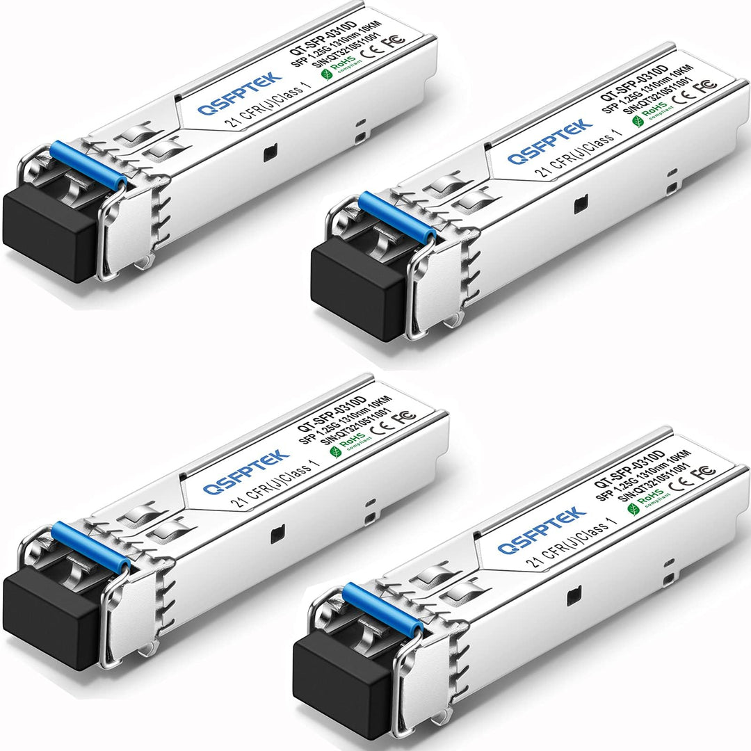 QSFPTEK 4Pack 1000BASE-LX/LH Gigabit SFP Modul, 1.25G SFP 1310nm 10km DDM LC Port Single-Mode Mini-G