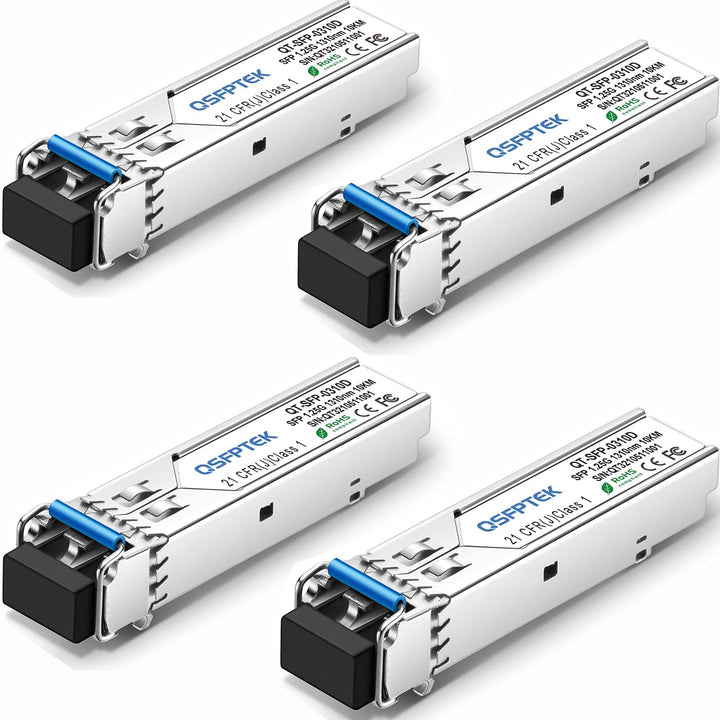 QSFPTEK 4Pack 1000BASE-LX/LH Gigabit SFP Modul, 1.25G SFP 1310nm 10km DDM LC Port Single-Mode Mini-G