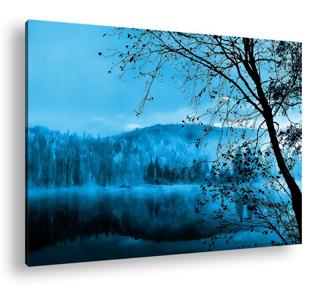 deyoli schöne Herbstlandschaft am See Format 80x60 Effekt: Monocrome Blau als Leinwandbild, Motiv fe