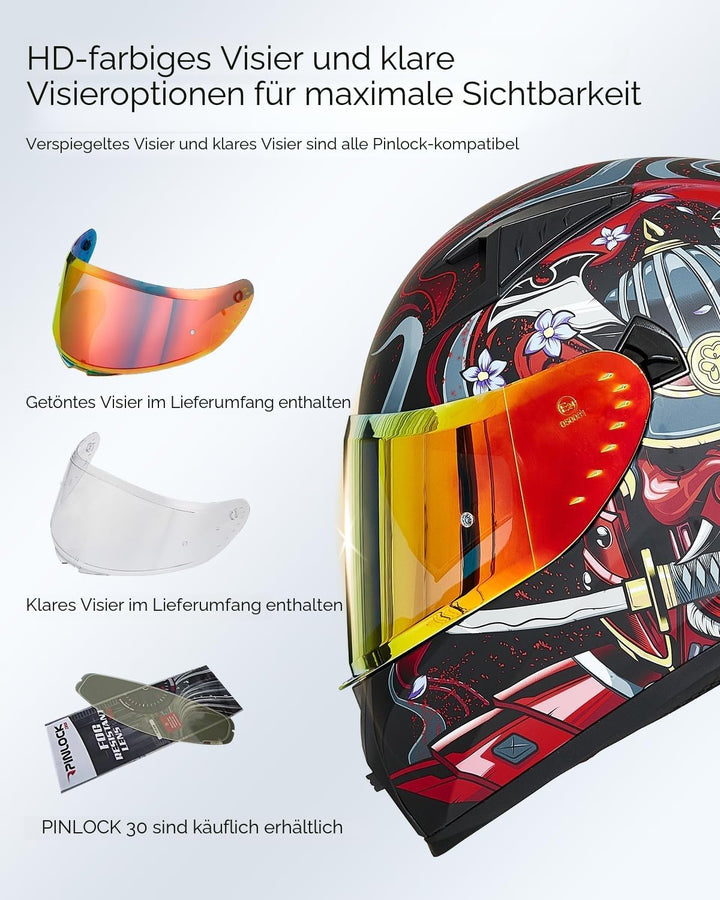 ILM Motorradhelm Integralhelm Herren Damen-Motorcycle Helmet mit 2 Visieren Pinlock-kompatiblen klar