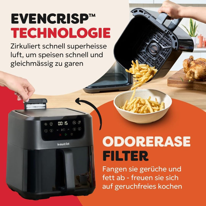 Instant Pot Vortex Compact Schwarz-Heissluftfritteuse 5 l Korb, Familiengrösse, 4 in 1 – Heissluftfr