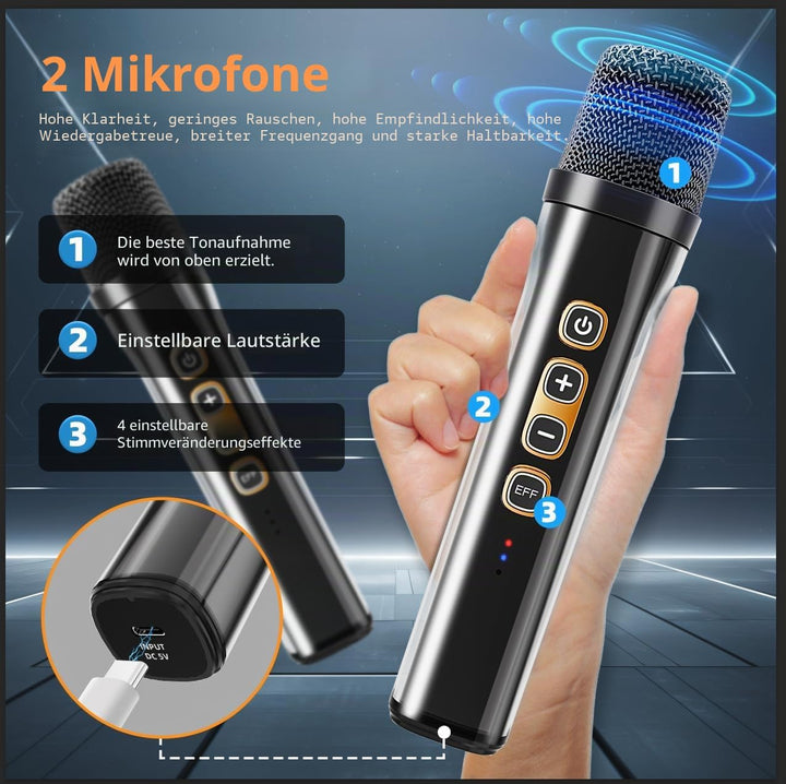 LILUOSUO Karaoke Maschine mit zwei drahtlosen Mikrofonlautsprechern, einem tragbaren Bluetooth PA-Sy