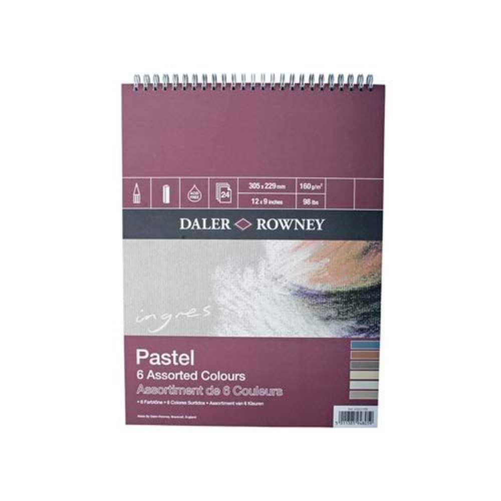 Daler-Rowney Ingres Pastellfarben, 160 g/m², 305 x 229 mm, 24 Blatt, 6 verschiedene Farben, säurefre