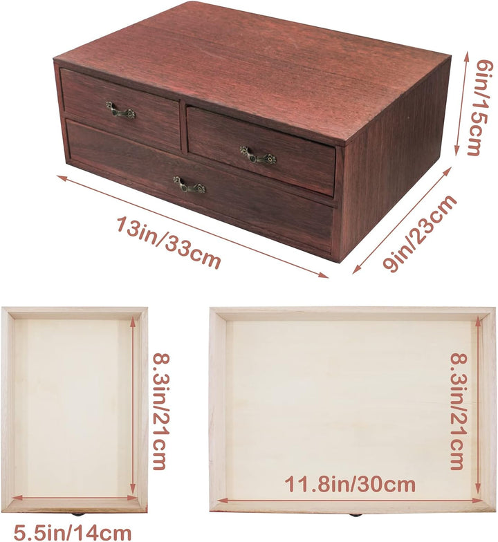 Holz Schreibtisch Organizer mit 3 Schubladen Holz Aufbewahrungsbox Heimarbeitsplatz Bürobedarf 2 Sto