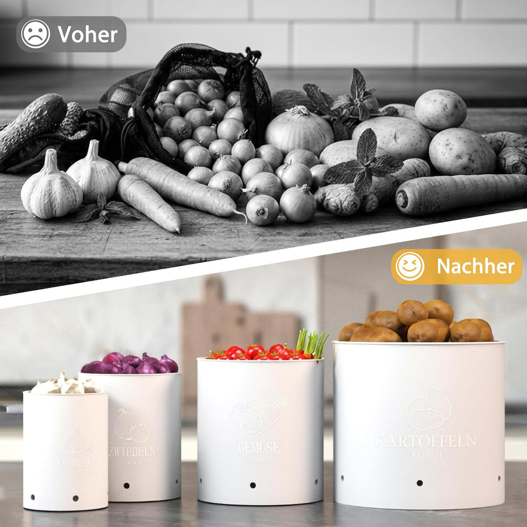 Kartoffel Aufbewahrungsbox 4er Set | Stapelbare mit Frischebelüftung, Kunststoff Kartoffelbox, Platz