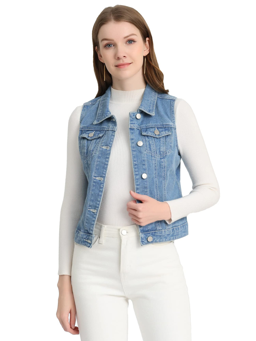 Allegra K Damen Jeansweste Coat S Hellblau-B, S Hellblau-B