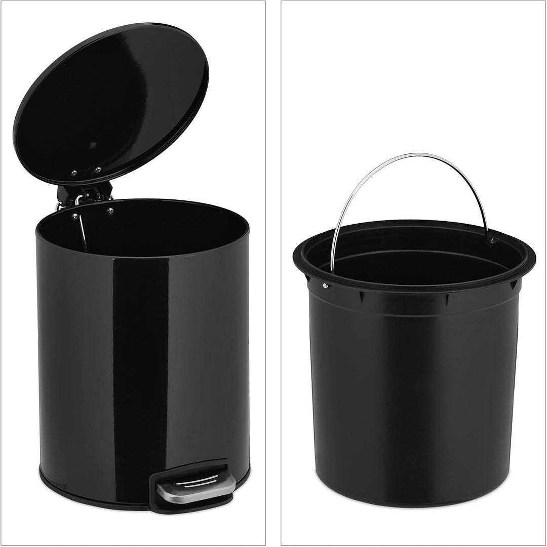 Relaxdays Kosmetikeimer, 5 Liter, Absenkautomatik, entnehmbarer Inneneimer, Bad Mülleimer, Metall, T