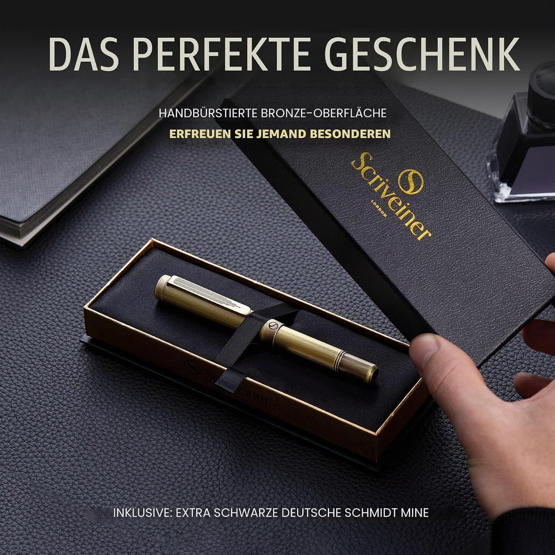 Scriveiner Messing EDC Luxus Tintenkugelschreiber, schwerer Taschenstift, Handgebürstetes Finish, Co