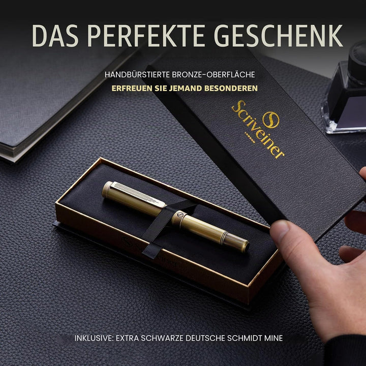 Scriveiner Messing EDC Luxus Tintenkugelschreiber, schwerer Taschenstift, Handgebürstetes Finish, Co