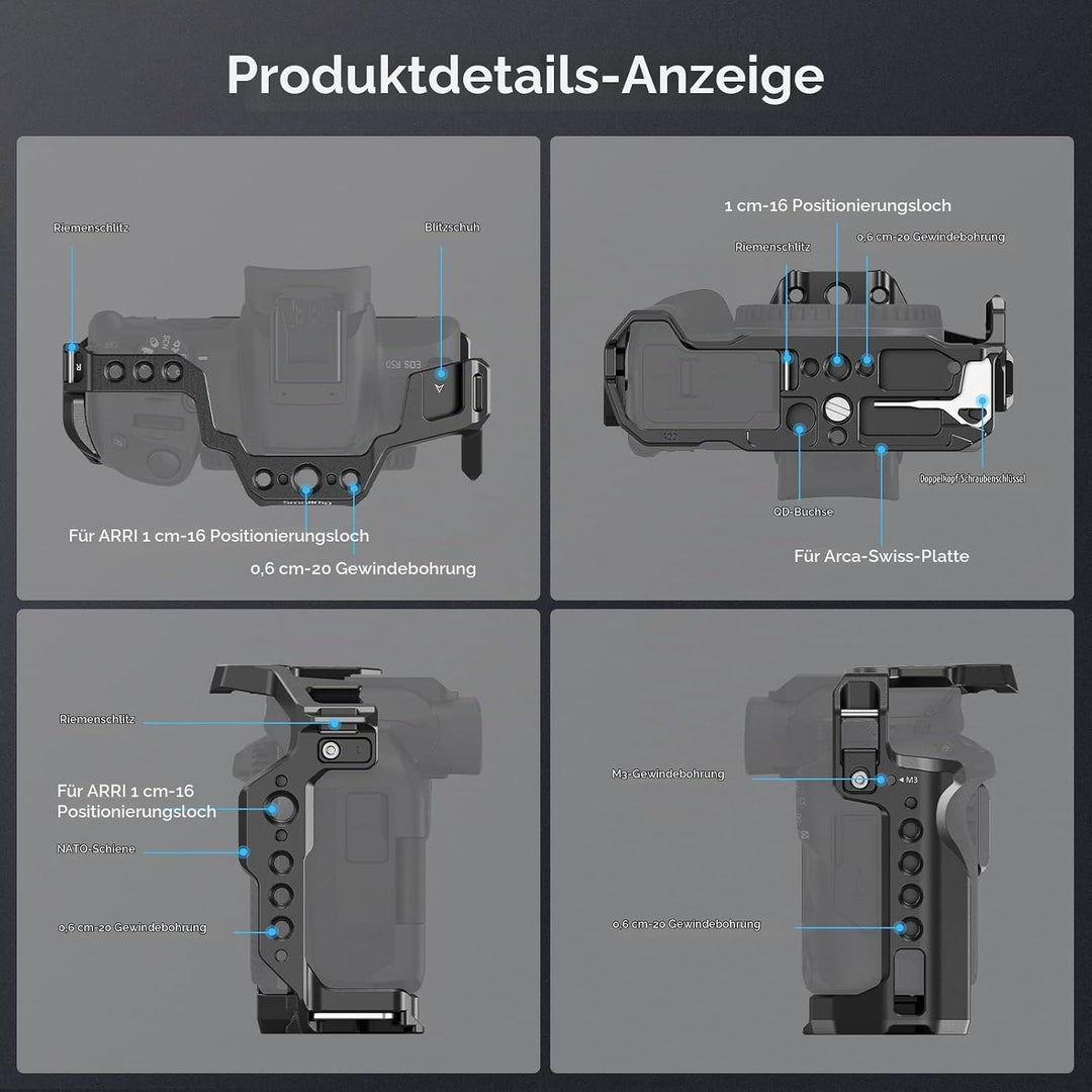SMALLRIG R50 Käfig für Canon R50 Kamera, Aluminiumlegierung mit Schnellwechselplatte für Arca-Stände