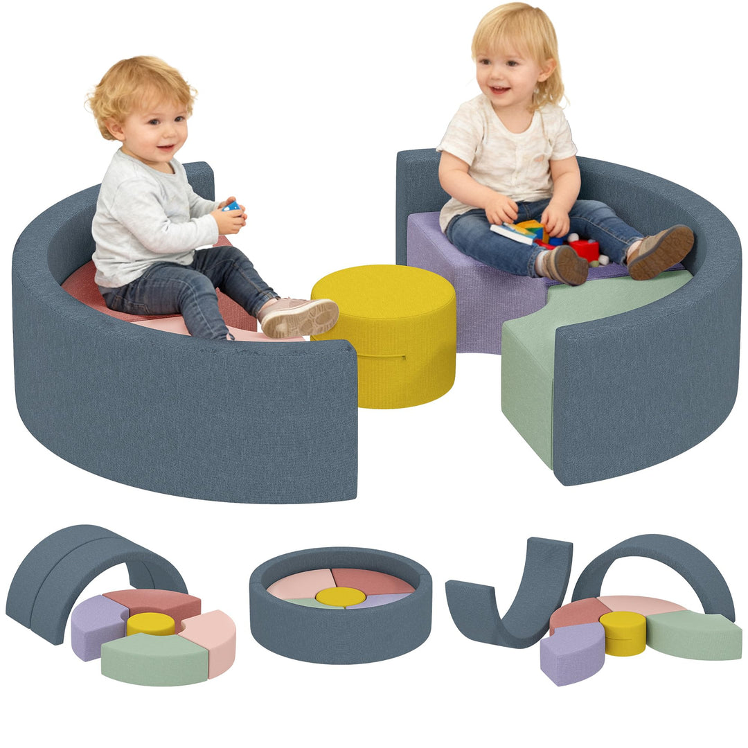 AIYAPLAY Schaumstoff Bausteine 7er-Set Kinder Softbausteine Riesenbausteine mit Cord-Optik Kletterbl