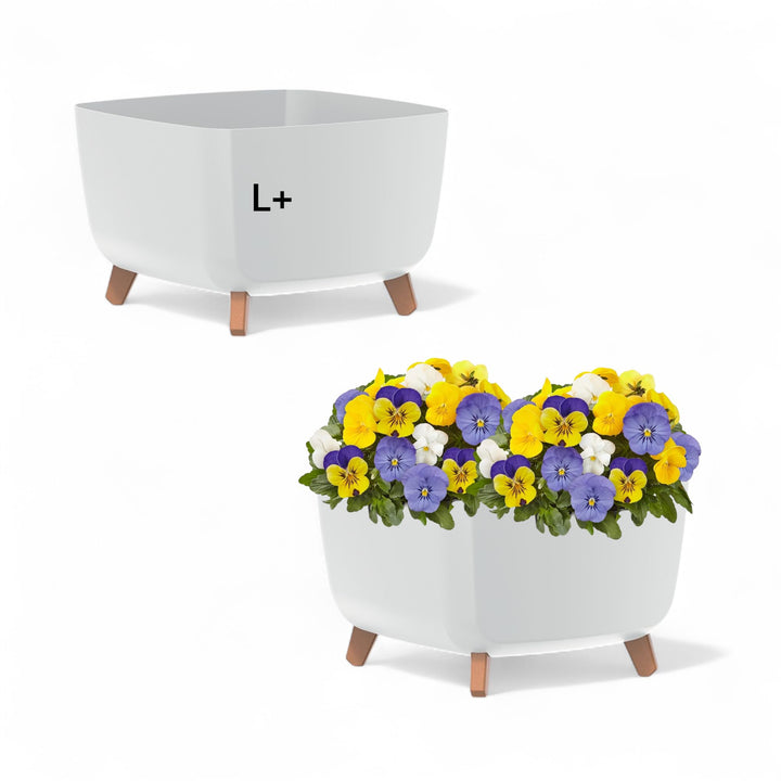MELTOM Blumentopf Schale mit Füssen Einsatz Blumenschale Quadratisch Übertopf, 38 x 38 x 27 cm (Weis