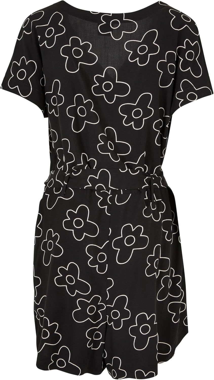 Urban Classics Damen Ladies Short Viscose Belt Jumpsuit T-Shirt XS Blackflower, XS Blackflower