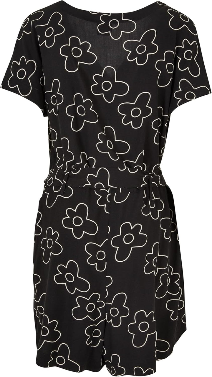 Urban Classics Damen Ladies Short Viscose Belt Jumpsuit T-Shirt XS Blackflower, XS Blackflower