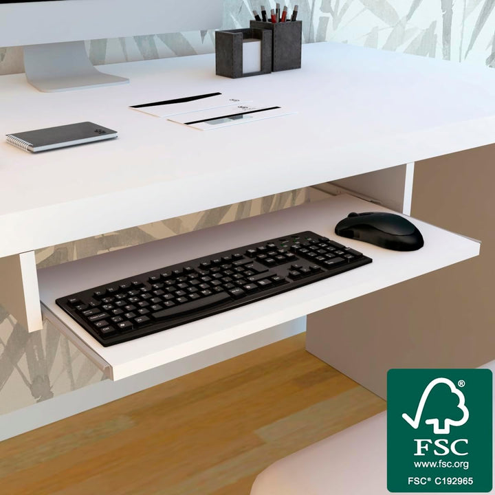 Henor Abnehmbare Tastaturablage aus FSC Holz 70 x 31 x 11 cm unter Schreibtisch Weiss 70x31x11 Weiss