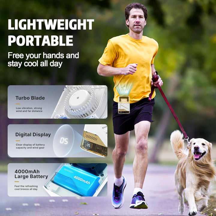 Gemmac Weiss 4-in-1 Mini Tragbarer Ventilator mit LED-Display, 5 Geschwindigkeiten 4000mAh Power Ban