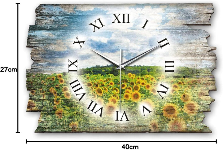 Kreative Feder Sonnenblumen Landhaus Shabby Style Designer Wanduhr Quarzuhr aus Holz *Made in German