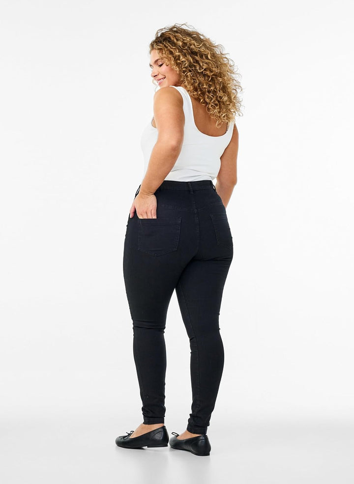Zizzi Grosse Grössen Damen Super Slim Amy Jeans mit hoher Taille Gr 42-56 50/82 cm Schwarz, 50/82 cm