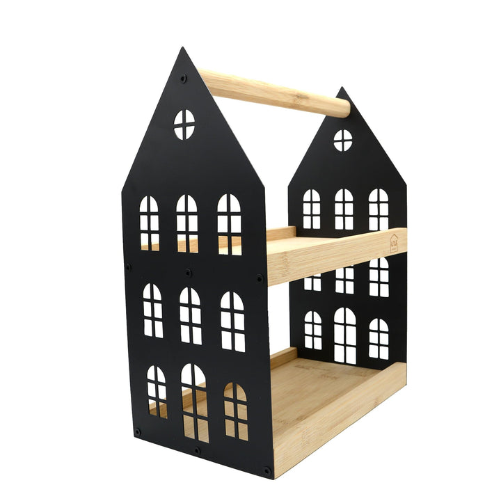 UNUS Haus-Etagere mit 2 Etagen und Griff, Holz-Etagere Serviertablett Holztablett Bambusholz Metall