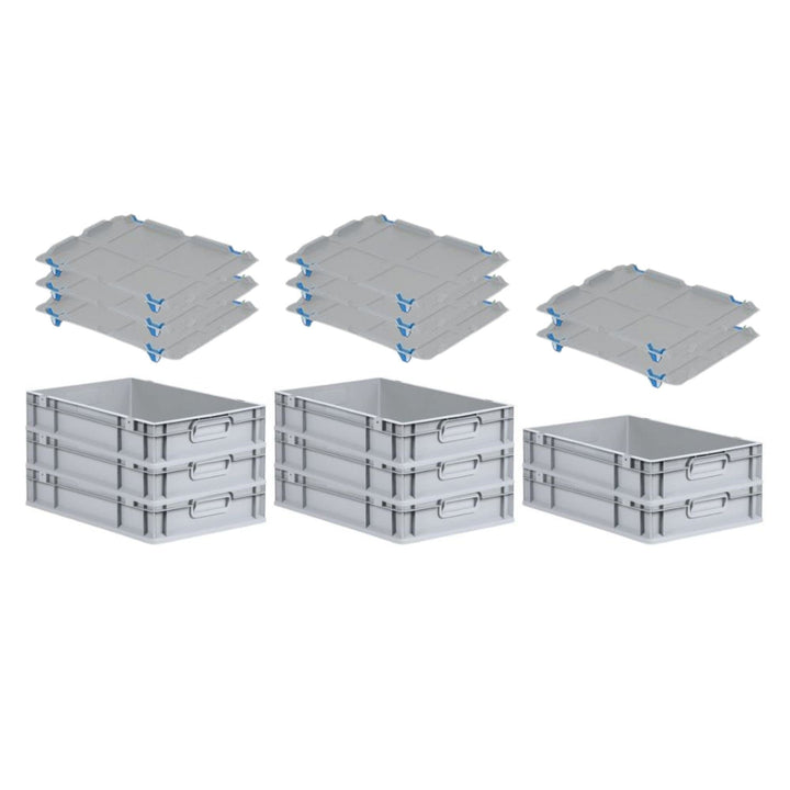 PROREGAL SuperSparSet 8x Eurobox NextGen Grip mit Auflagedeckel & 4 blauen Schiebeschnappverschlüsse