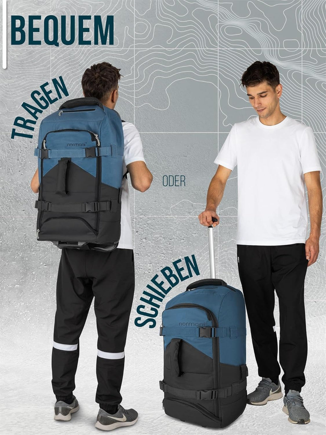 normani Backpacker Reisetaschen-Rucksack mit Trolleyfunktion - Trolley mit Frontloader Funktion und