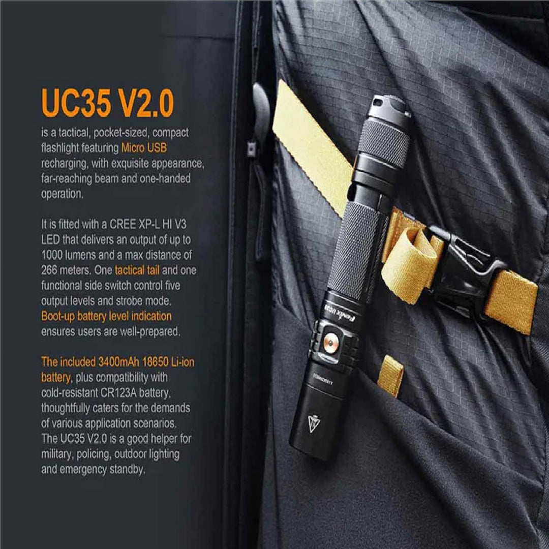 fenix 446 UC35 V 2 LED-Taschenlampe, Flashlight 1000 Lumen, Micro-USB, Schwarz