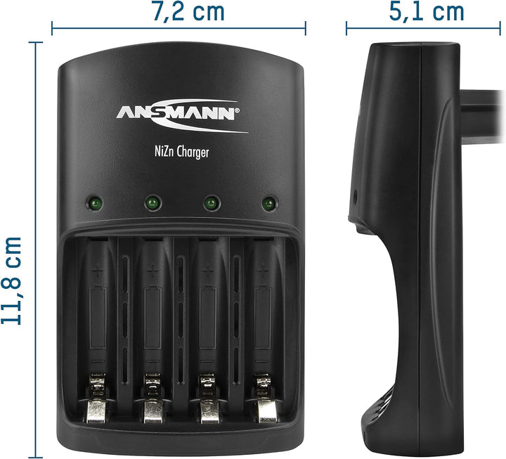 ANSMANN Nickel-Zink Ladegerät Akku / Leistungsstarkes 4-fach Ladegerät für 1,6V NiZn AA oder AAA Akk