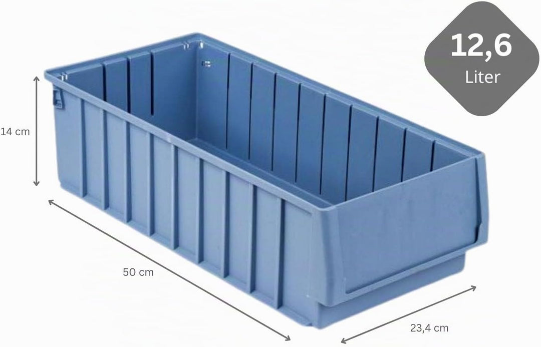 SparSet 5x Regalkasten 500 BH mit Etikett &amp; Schutzhaube | HxBxT 14x23,4x50cm | 12,6 Liter | Sichtlag